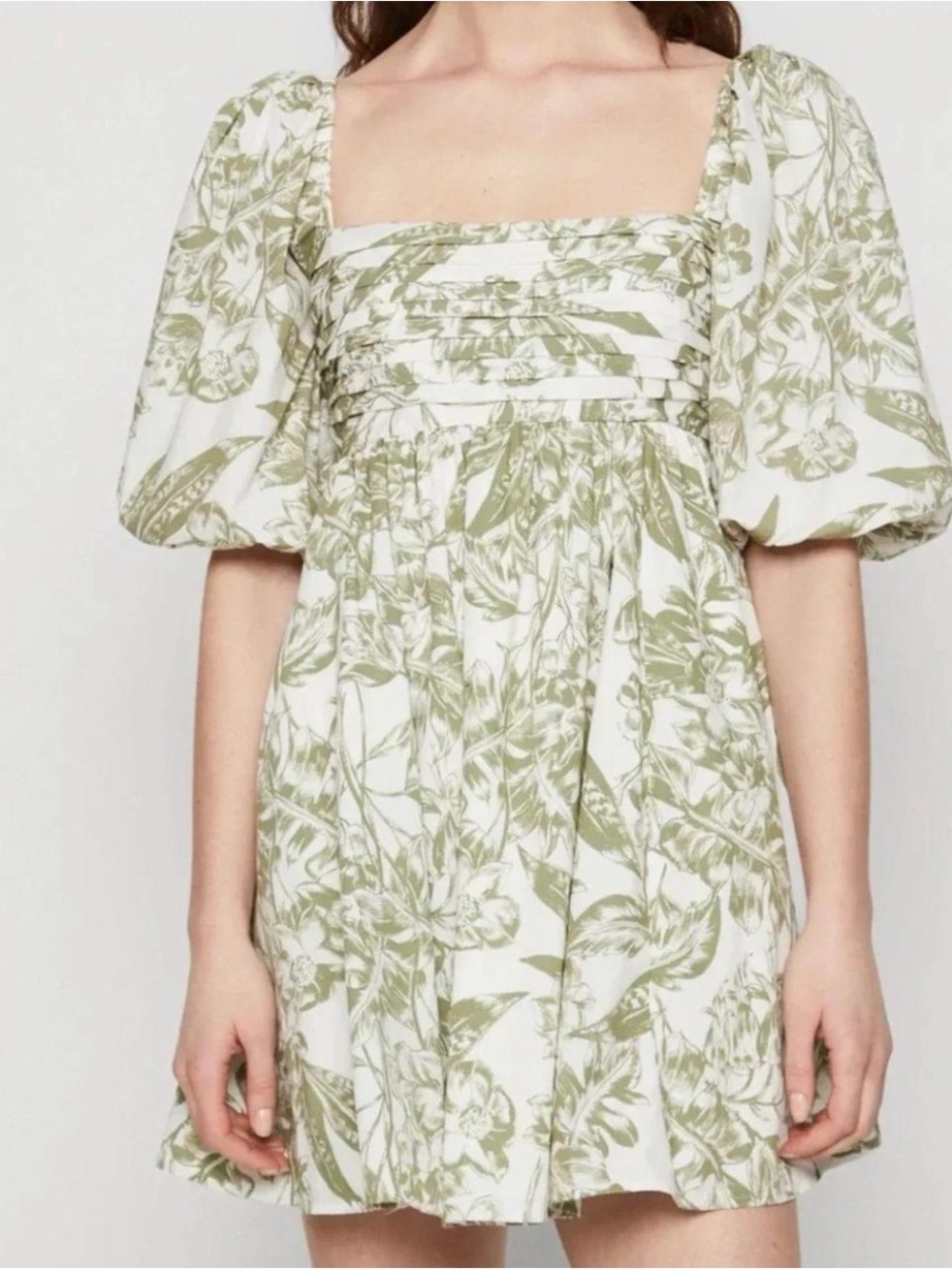 Abercrombie & Fitch White Mini Dress with Sage Floral Print
